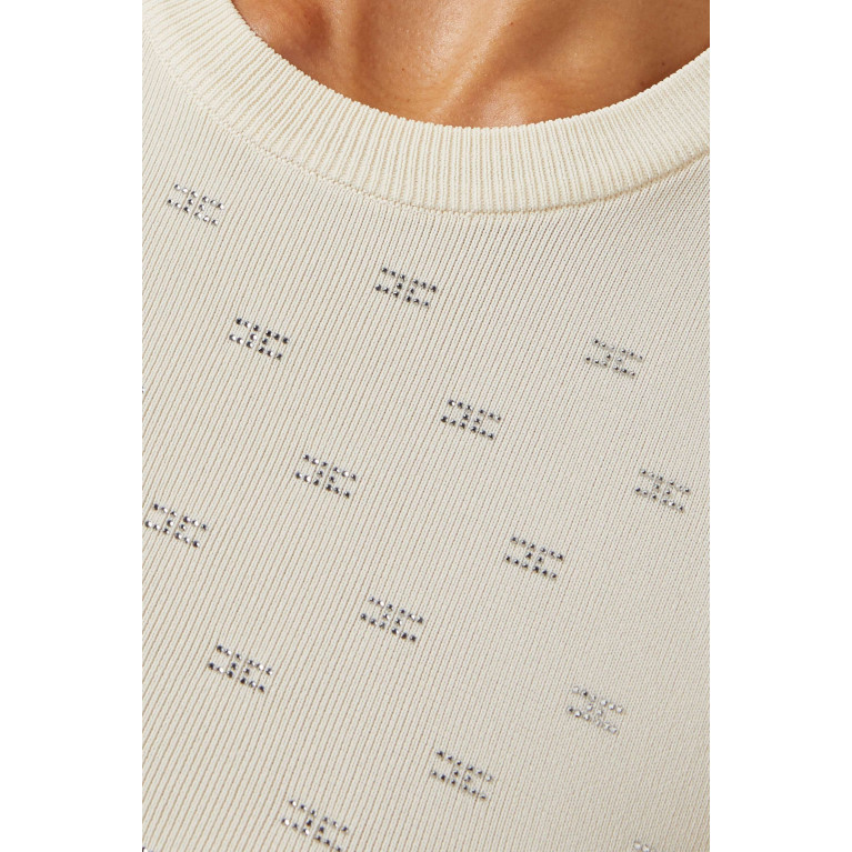 Elisabetta Franchi - Crystal-embellished Logo Crop Top in Viscose-knit Neutral