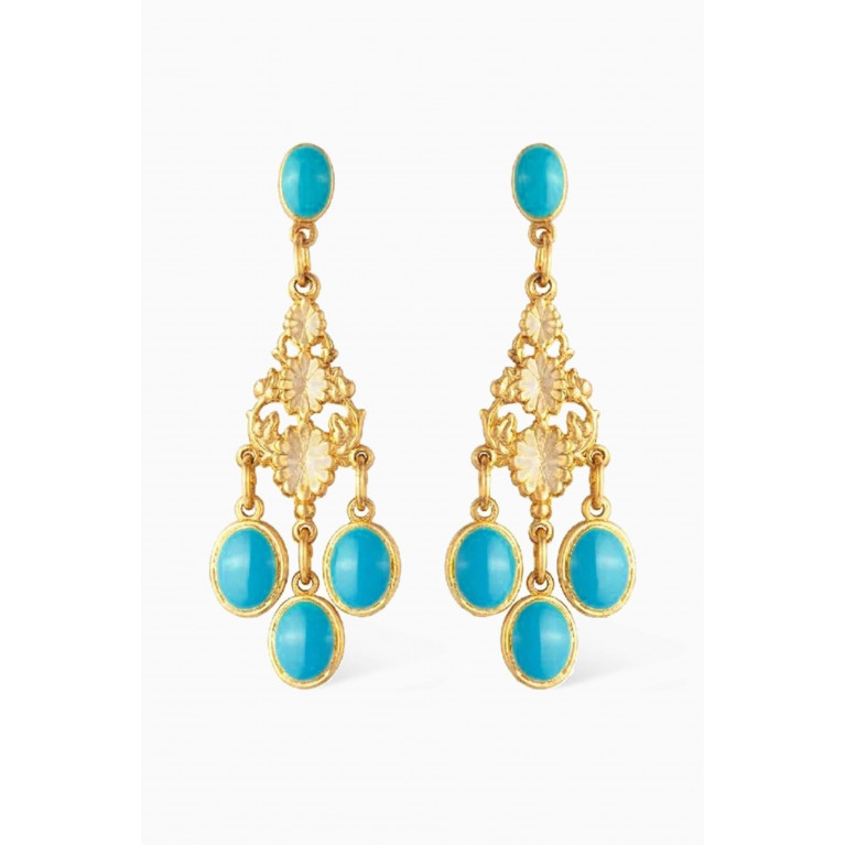 Susan Caplan - Rediscovered 1990s Turquoise Enamel Chandelier Earrings