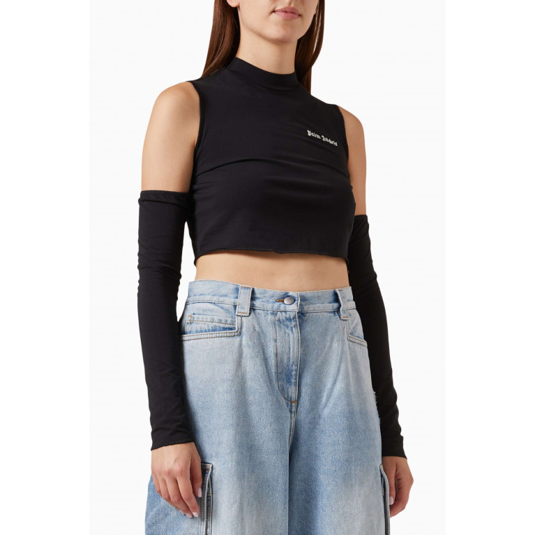 Palm Angels - Logo Cut-out Mockneck Top in Stretch Cotton