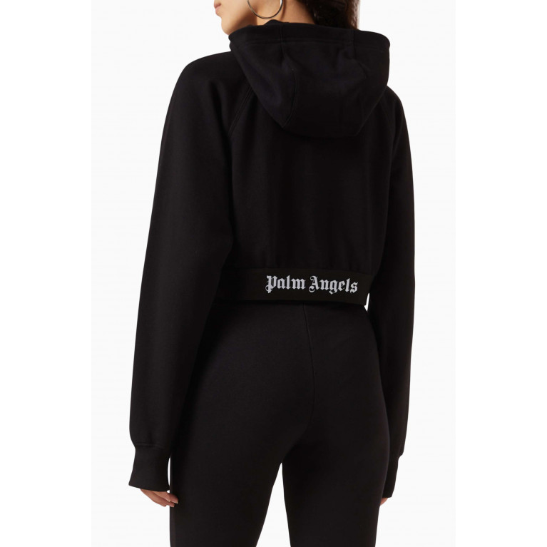 Palm Angels - Logo-tape Zipped Crop Hoodie in Cotton