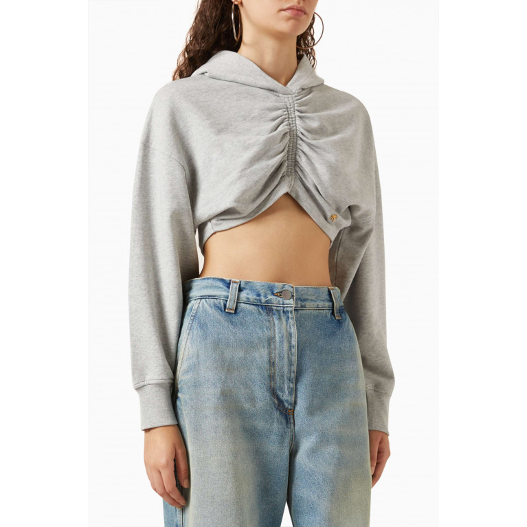 Palm Angels - Ruched Crop Hoodie in Cotton