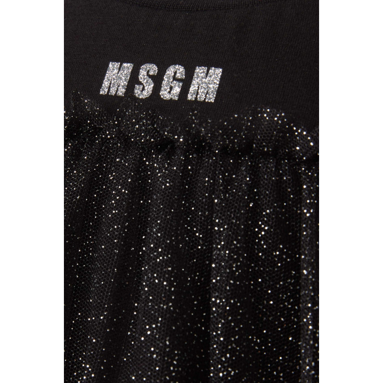 MSGM - Logo Dress in Cotton Jersey & Glitter Tulle