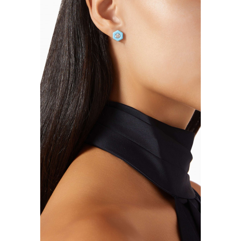 Damas - Chic Diamond & Ceramic Stud Earrings Set in 18kt White Gold