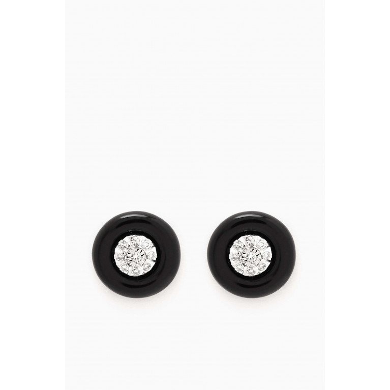 Damas - Chic Diamond & Ceramic Stud Earrings Set in 18kt White Gold