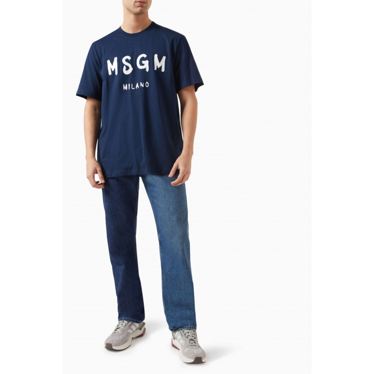MSGM - Brushed Logo T-shirt in Cotton Blue