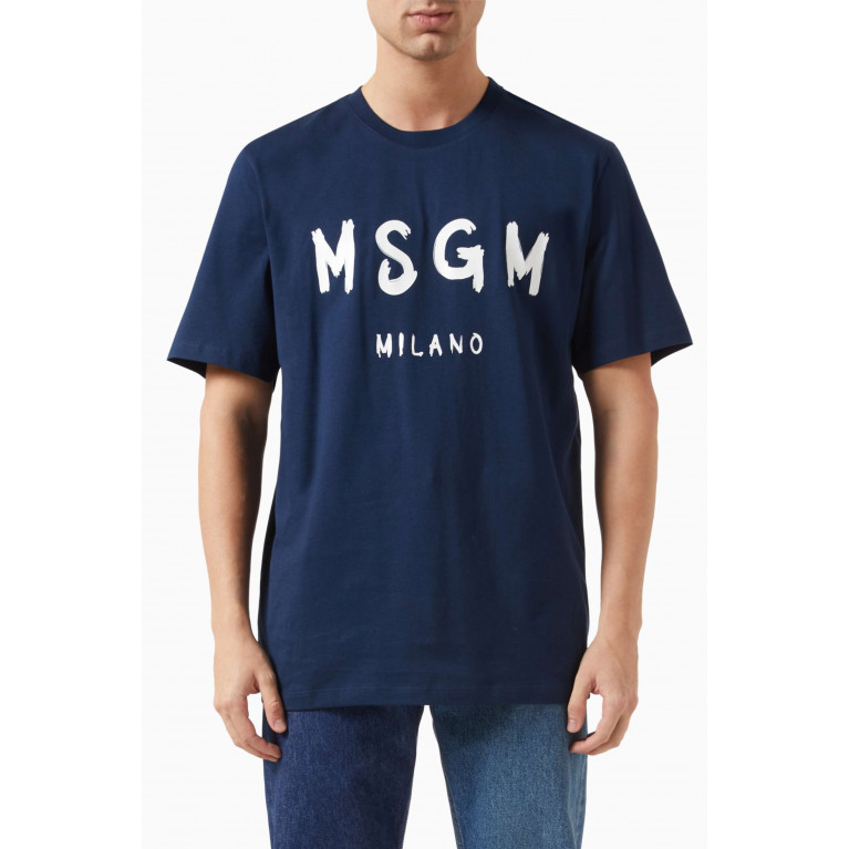 MSGM - Brushed Logo T-shirt in Cotton Blue