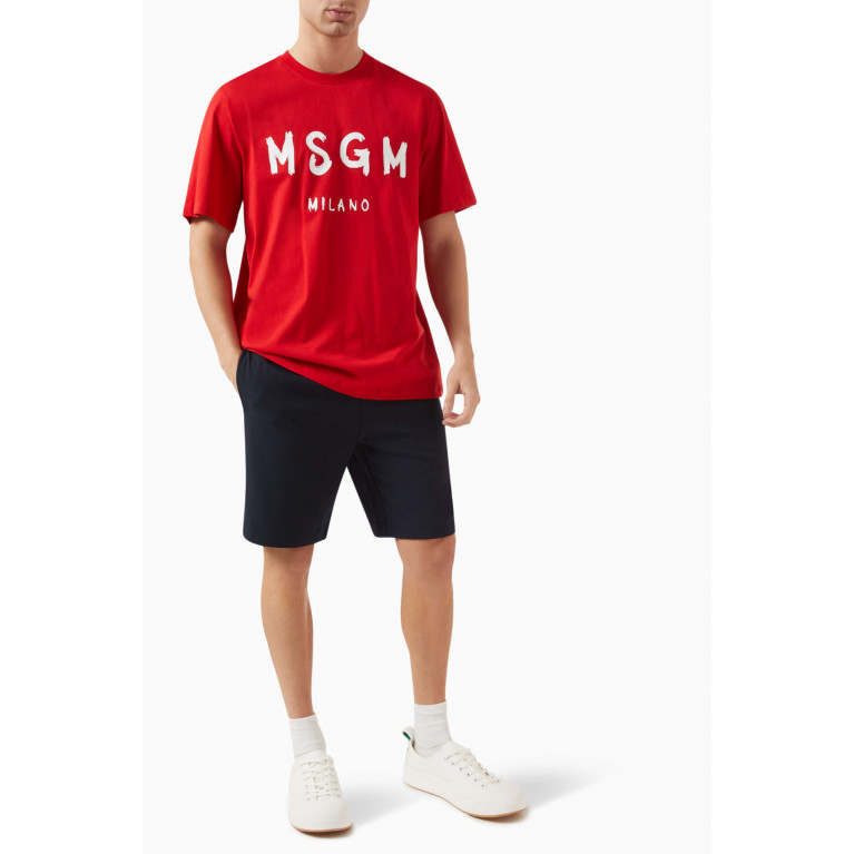 MSGM - Brushed Logo T-shirt in Cotton Red
