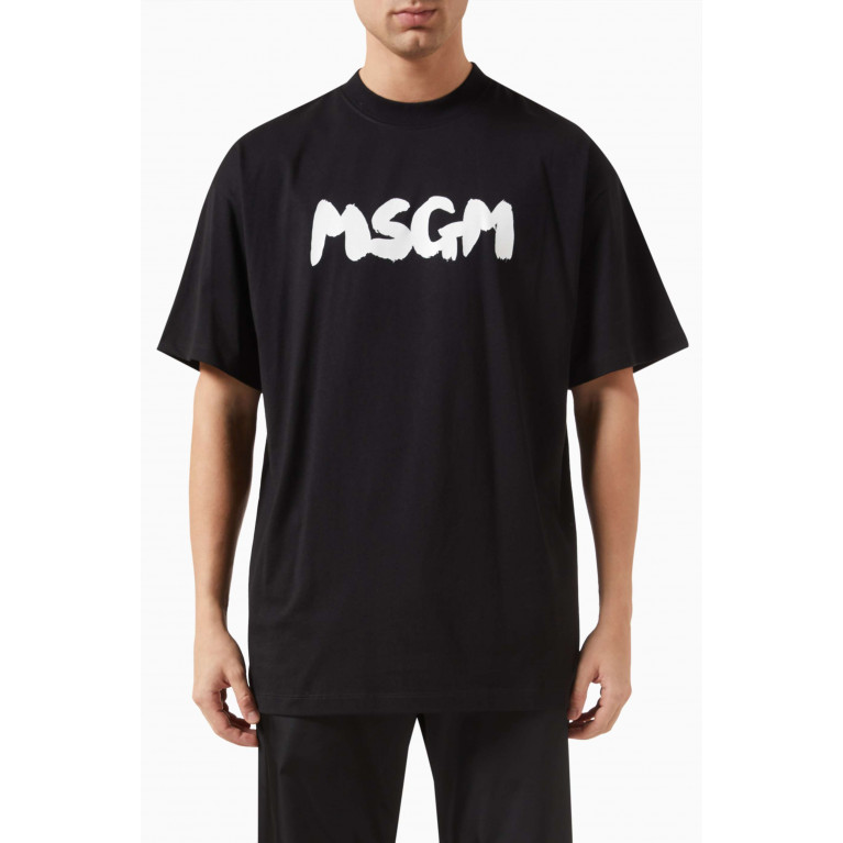 MSGM - Brushed Logo T-shirt in Cotton Black