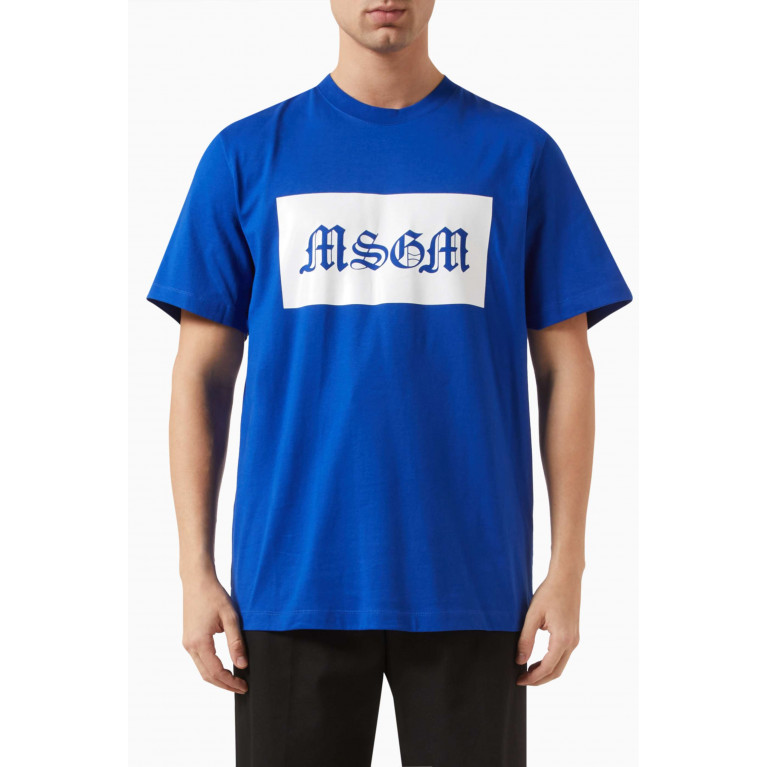 MSGM - Box Logo T-shirt in Cotton Blue