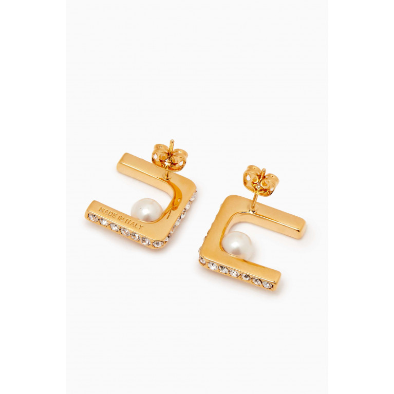 Elisabetta Franchi - EF Pearl & Rhinestone Stud Earrings in Gold-plated Metal