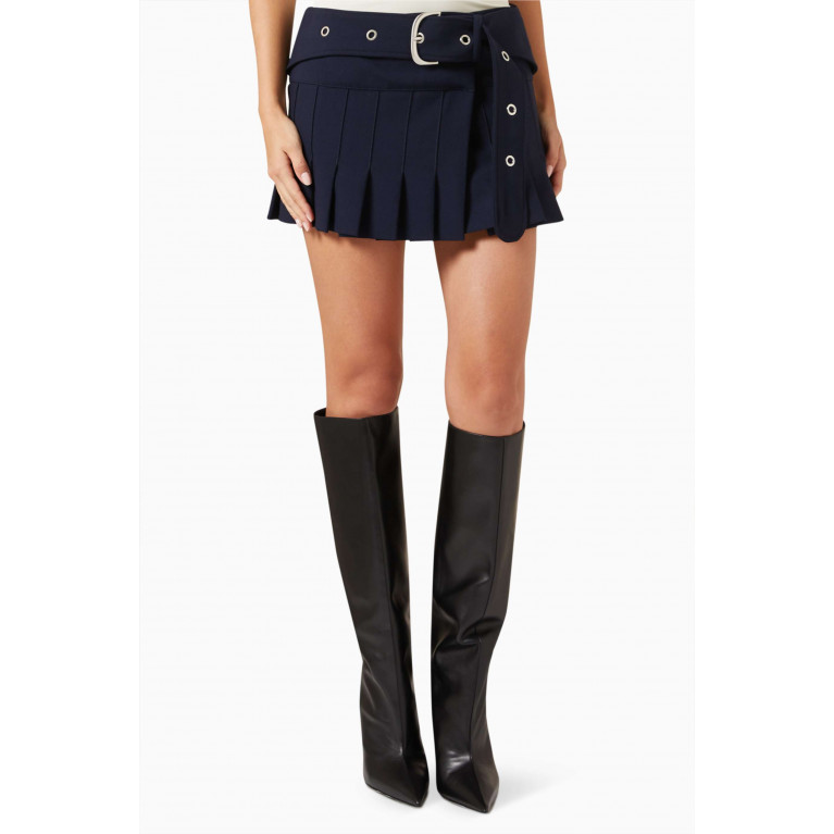 Off-White - Belted Pleated Mini Skirt in Stretch Wool