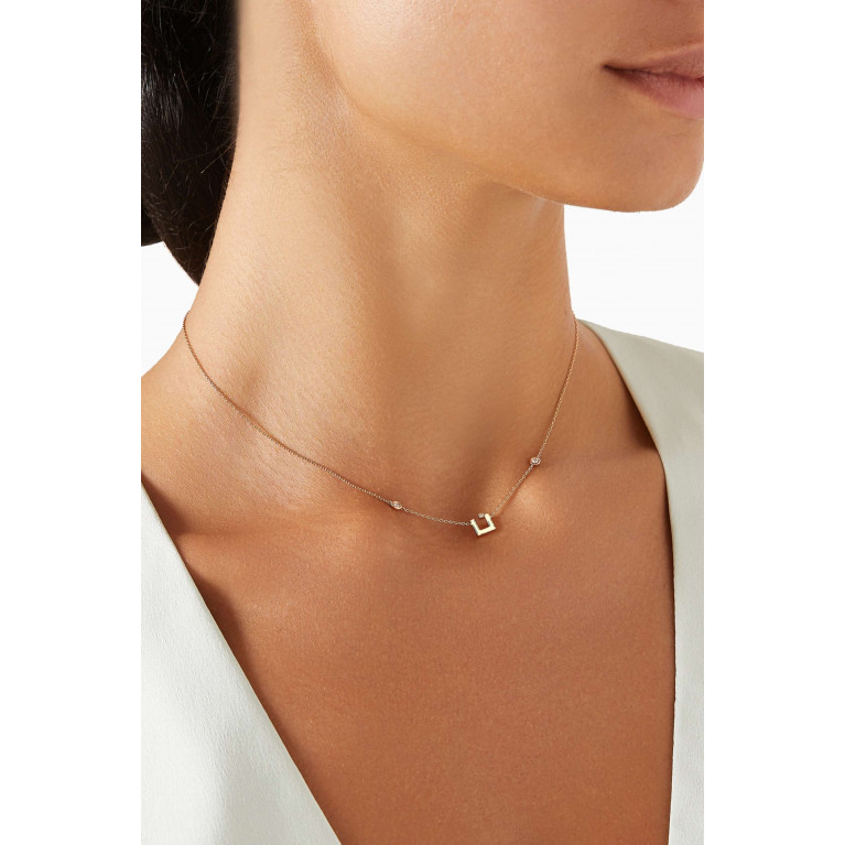 HIBA JABER - Arabic Initial Side Diamonds Necklace in 18kt Rose Gold