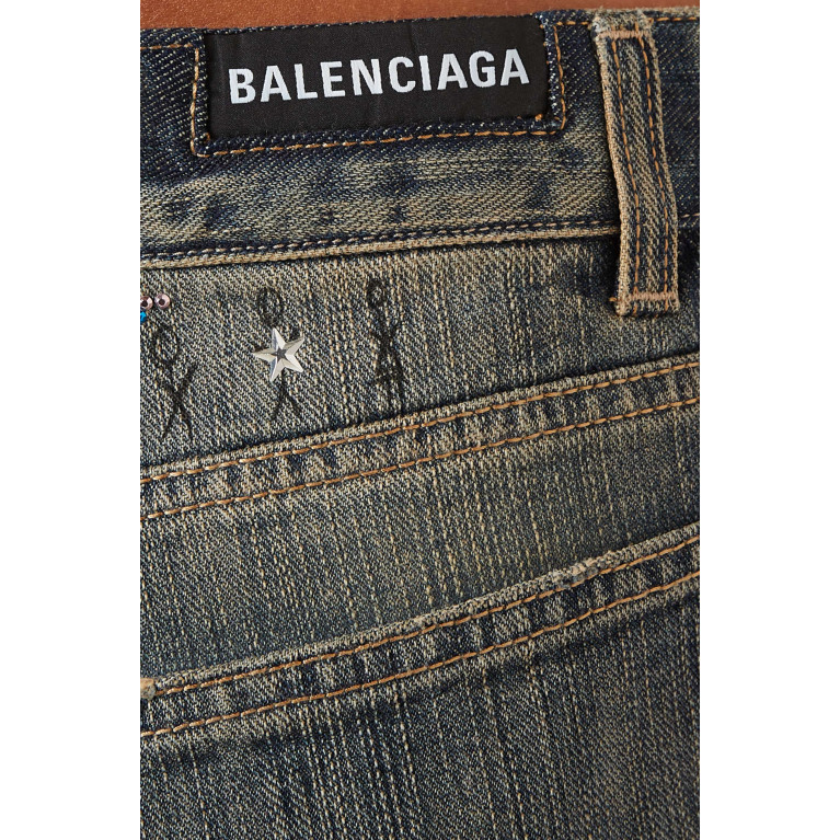 Balenciaga - Scribble Medium Fit Pants in Ring Denim with Rhinestones