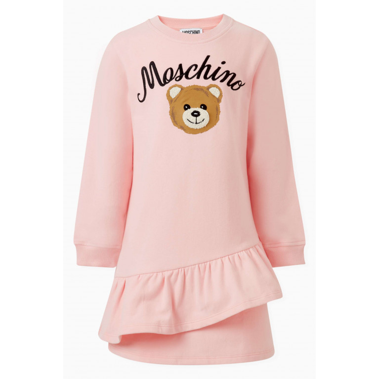 Moschino - Teddy Logo Ruffled Dress in Cotton-fleece