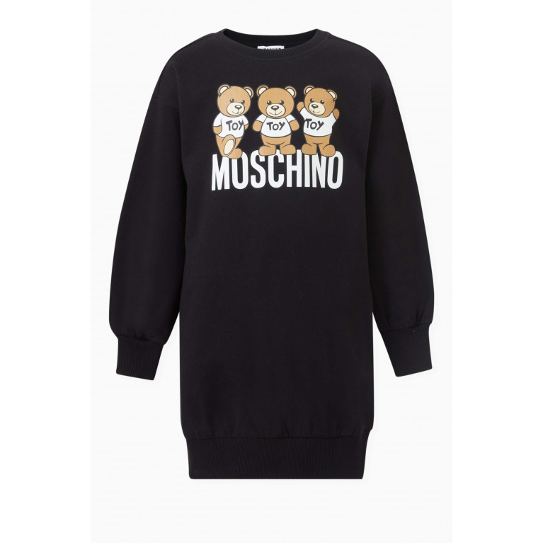Moschino - Teddy Friends Logo Sweatshirt Dress in Cotton-fleece Black