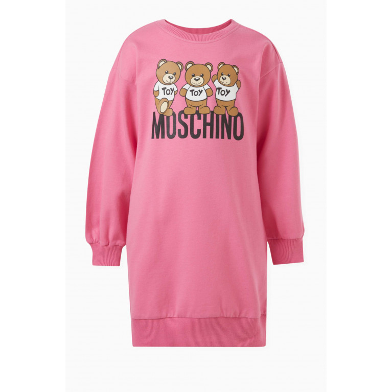Moschino - Teddy Friends Logo Sweatshirt Dress in Cotton-fleece Pink