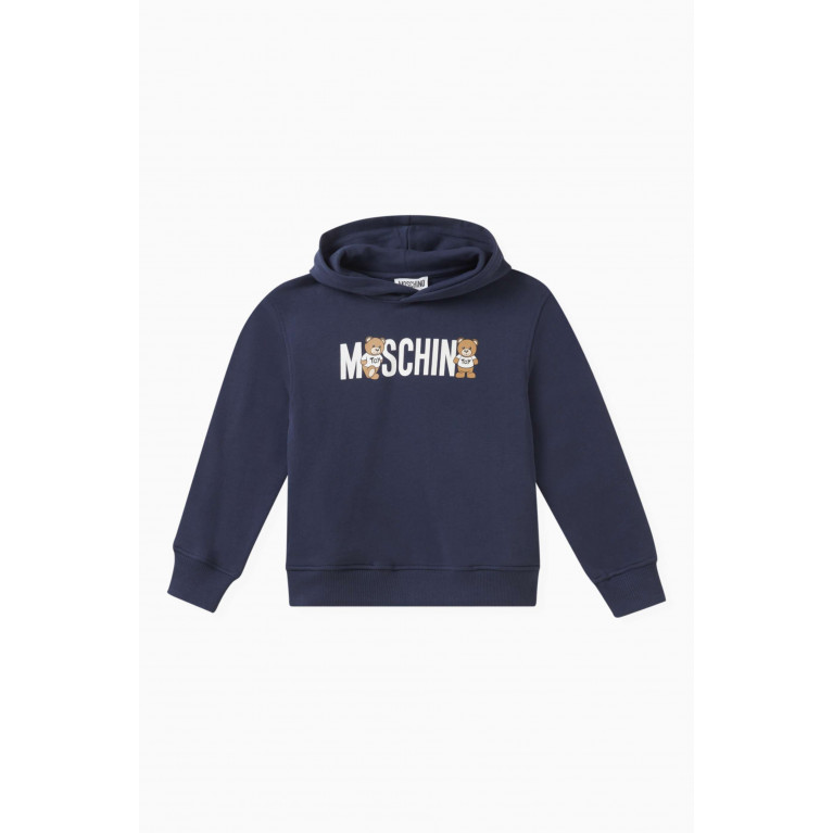 Moschino - Teddy Logo Hoodie in Cotton-jersey Blue