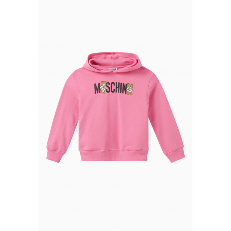 Moschino - Teddy Logo Hoodie in Cotton-jersey Pink