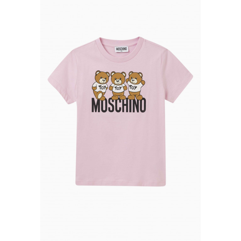 Moschino - Teddy Friends Logo T-shirt in Cotton-jersey Pink