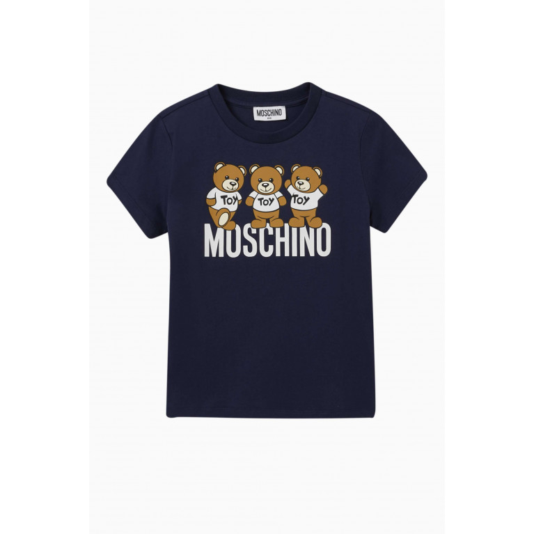 Moschino - Teddy Friends Logo T-shirt in Cotton-jersey Blue
