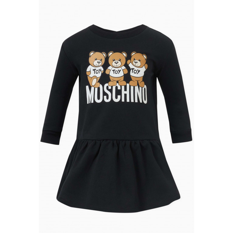 Moschino - Teddy Friends Logo Ruffled Dress in Cotton-fleece Black