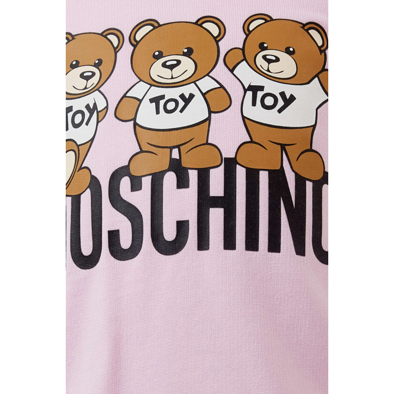Moschino - Teddy Friends Logo Ruffled Dress in Cotton-fleece Pink
