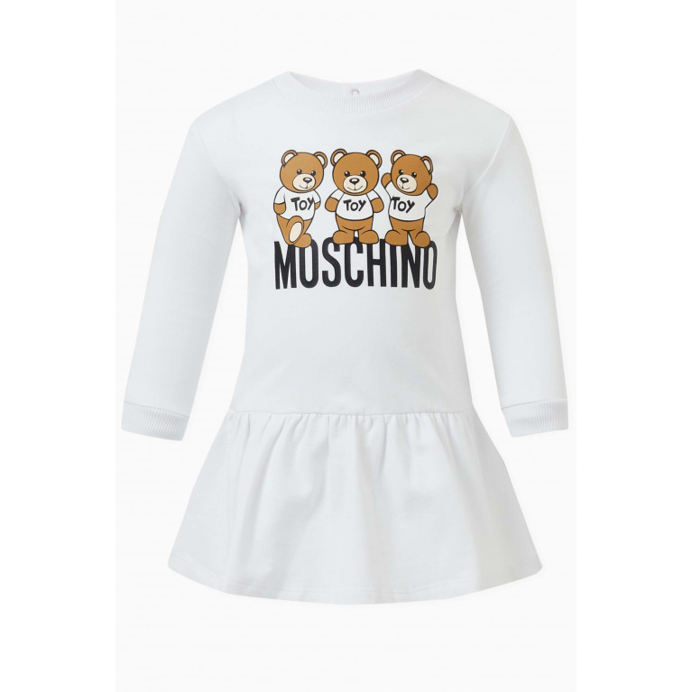 Moschino - Teddy Friends Logo Ruffled Dress in Cotton-fleece White