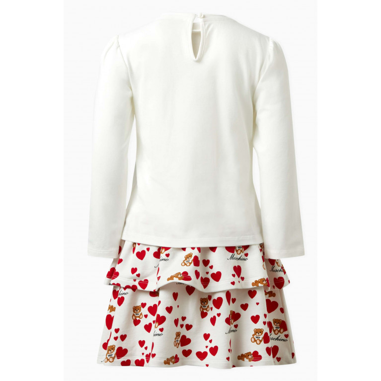 Moschino - Heart and Teddy Bear Print T-Shirt and Skirt Set in Cotton