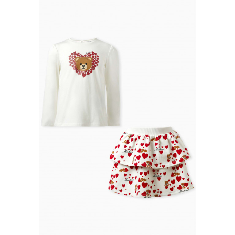 Moschino - Heart and Teddy Bear Print T-Shirt and Skirt Set in Cotton