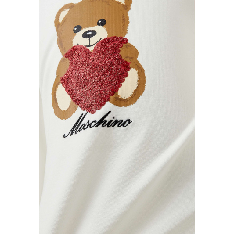 Moschino - Heart Teddy Bear Sweatshirt Dress in Cotton-fleece Neutral