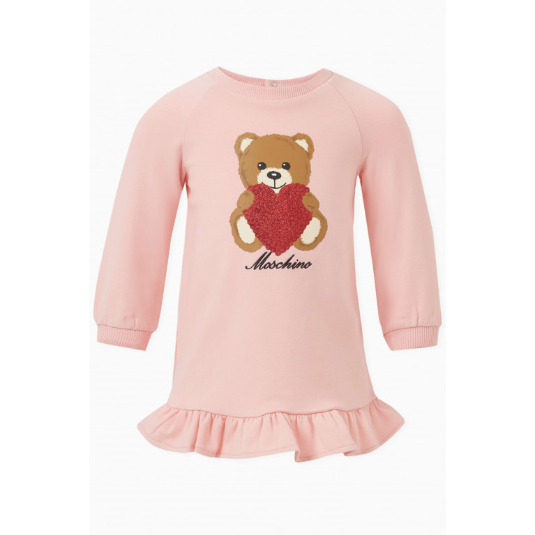 Moschino - Heart Teddy Bear Sweatshirt Dress in Cotton-fleece Pink