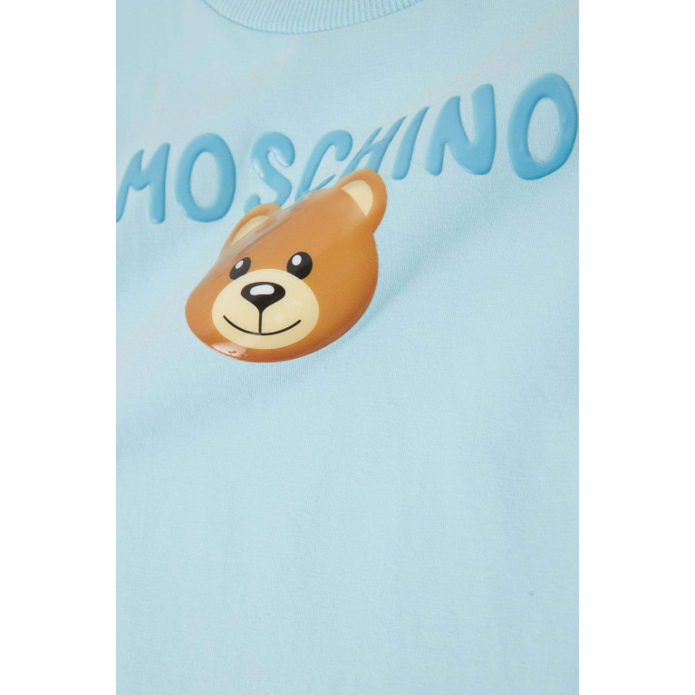 Moschino - Teddy Logo Print T-Shirt in Cotton Blue