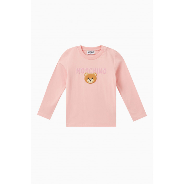 Moschino - Teddy Logo Print T-Shirt in Cotton Pink