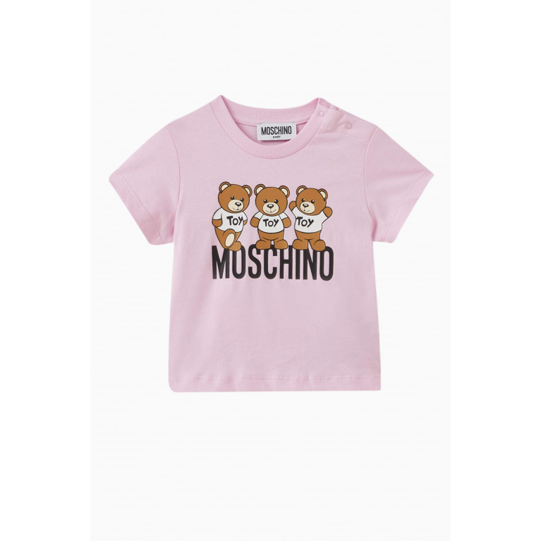Moschino - Teddy Bear Print T-Shirt in Cotton Pink