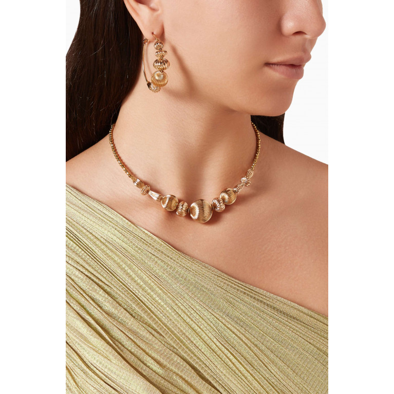 Satellite - Gadrooned Bead Choker Necklace in 14kt Gold-plated Metal