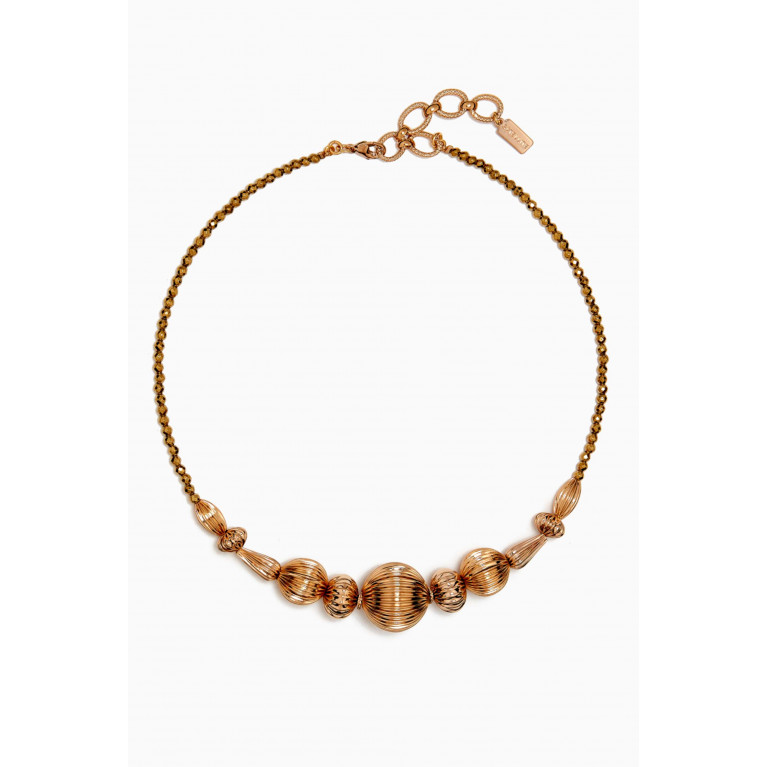 Satellite - Gadrooned Bead Choker Necklace in 14kt Gold-plated Metal