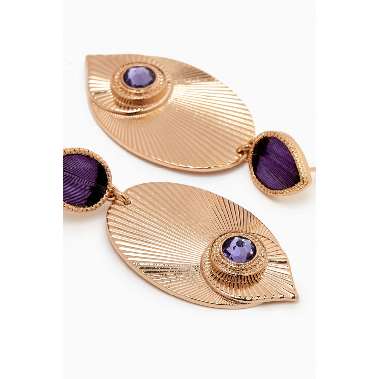 Satellite - Prestige Feminine Feather Crystal Drop Earrings in 14kt Gold-plated Metal