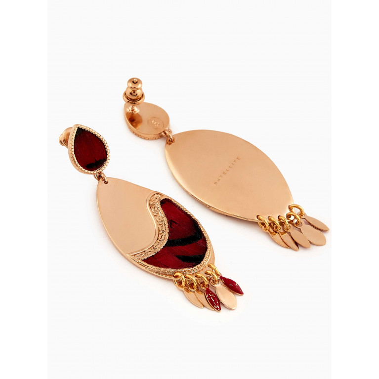 Satellite - Feather Resin Earrings in 14kt Gold-plated Metal