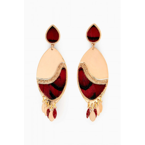 Satellite - Feather Resin Earrings in 14kt Gold-plated Metal