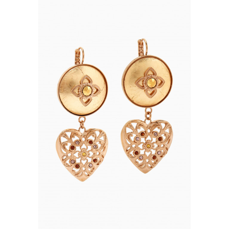 Satellite - Prestige Crystal Heart Sleeper Earrings in 14kt Gold-plated Metal