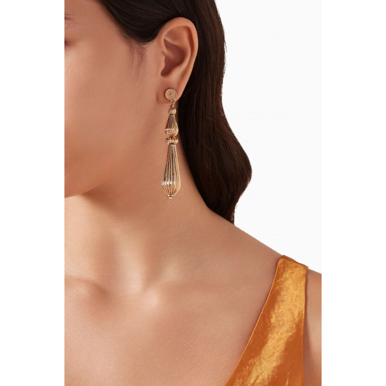 Satellite - Gadrooned Bead Drop Earrings in 14kt Gold-plated Metal