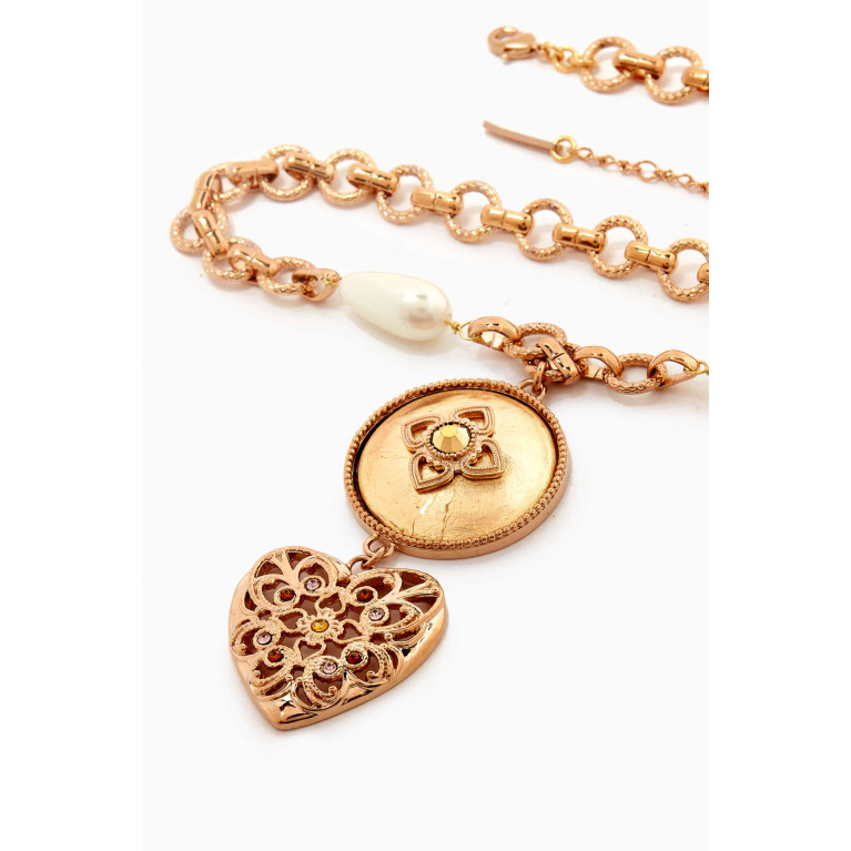 Satellite - Prestige Feminine Pearl & Crystal Heart Long Necklace in 14kt Gold-plated metal