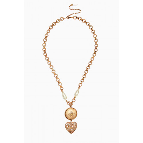 Satellite - Prestige Feminine Pearl & Crystal Heart Long Necklace in 14kt Gold-plated metal