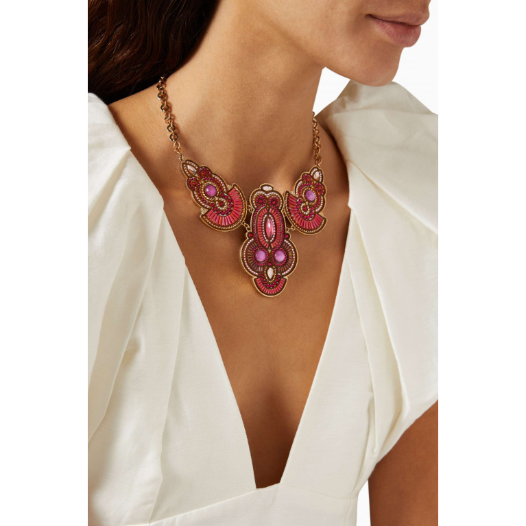 Satellite - Prestige Crystals Breastplate Necklace in 14kt Gold-plated Metal