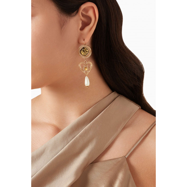 Satellite - Prestige Crystal & Mother-of-pearl Sleeper Earrings in 14kt Gold-plated Metal