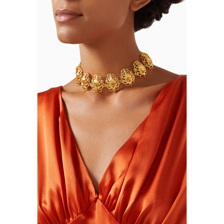 Lynyer - Lotus Choker Necklace in Brass