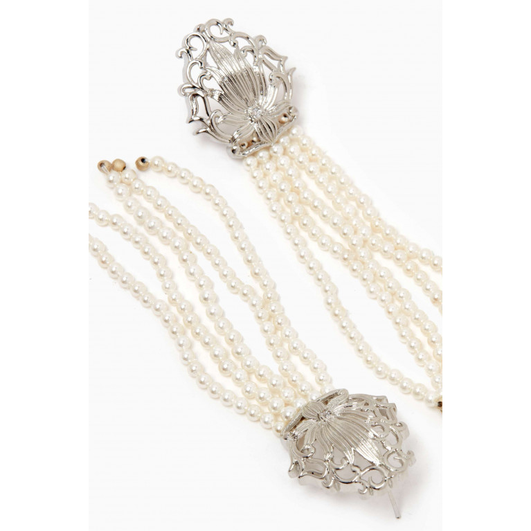 Lynyer - Lotus Pearl Chandelier Earrings in Silver Silver