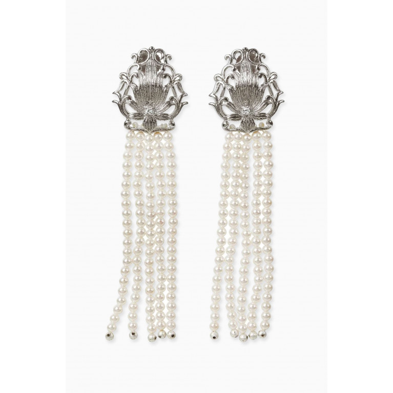 Lynyer - Lotus Pearl Chandelier Earrings in Silver Silver