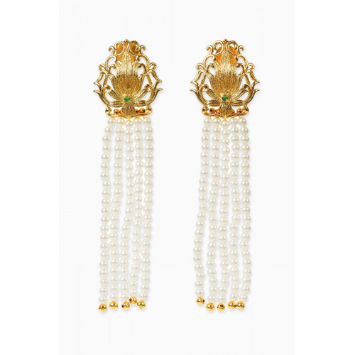 Lynyer - Lotus Pearl Chandelier Earrings in Gold-plated Brass White