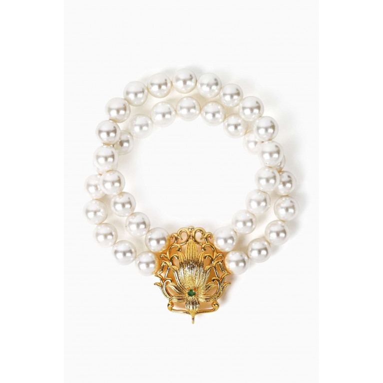 Lynyer - Lotus Pearl Bracelet in Brass